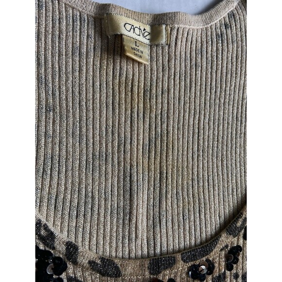 Vintage Y2K Cache Leopard Sequin Tank Top Size L Metallic Ribbed Glam Mob Wife - Picture 10 of 11